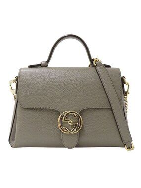 Gucci 2-Way Shoulder Bag Leather Interlocking Gray Chain